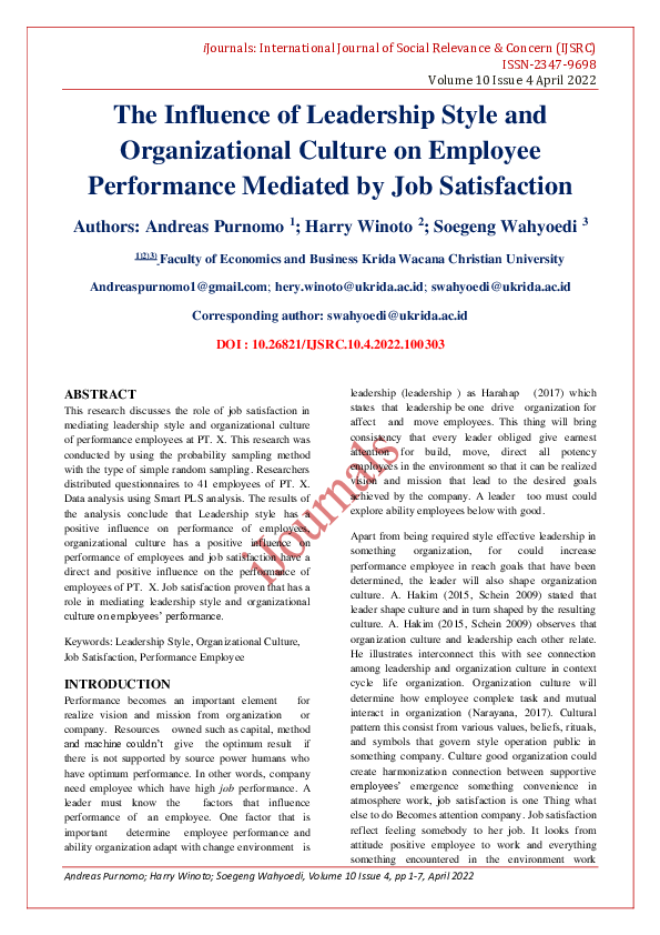 (PDF) The Influence of Leadership Style and Organizational Culture on ...