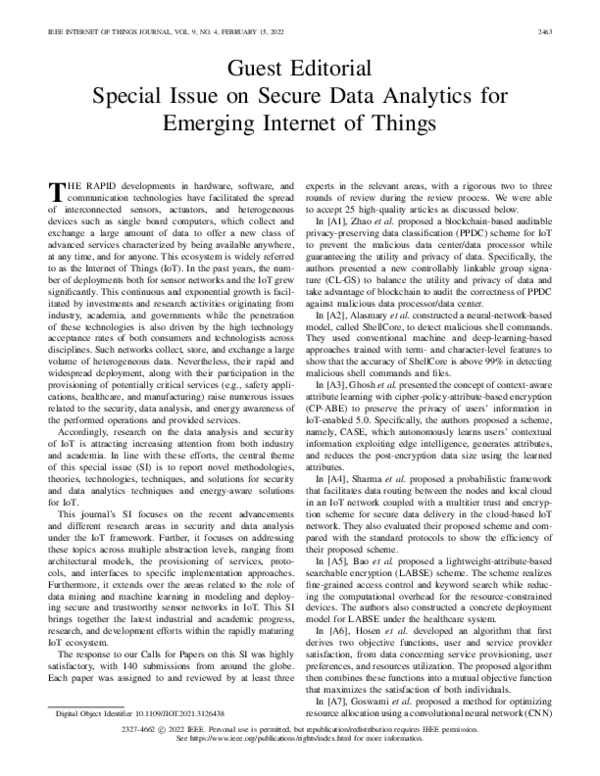 (PDF) Guest Editorial Special Issue on Secure Data Analytics for ...