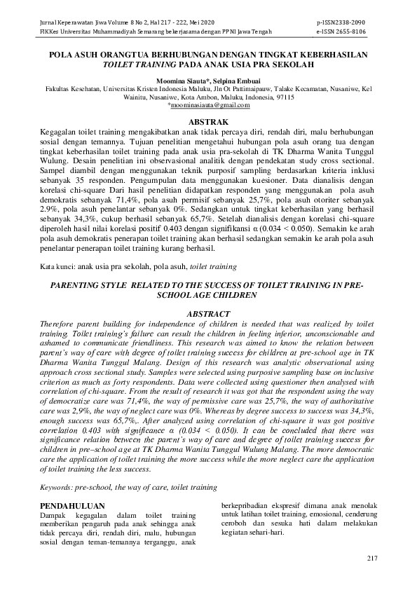 (PDF) Pola Asuh Orangtua Berhubungan dengan Tingkat Keberhasilan Toilet