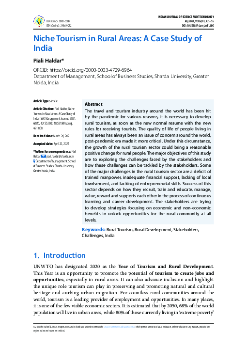(PDF) Niche Tourism in Rural Areas: A Case Study of India