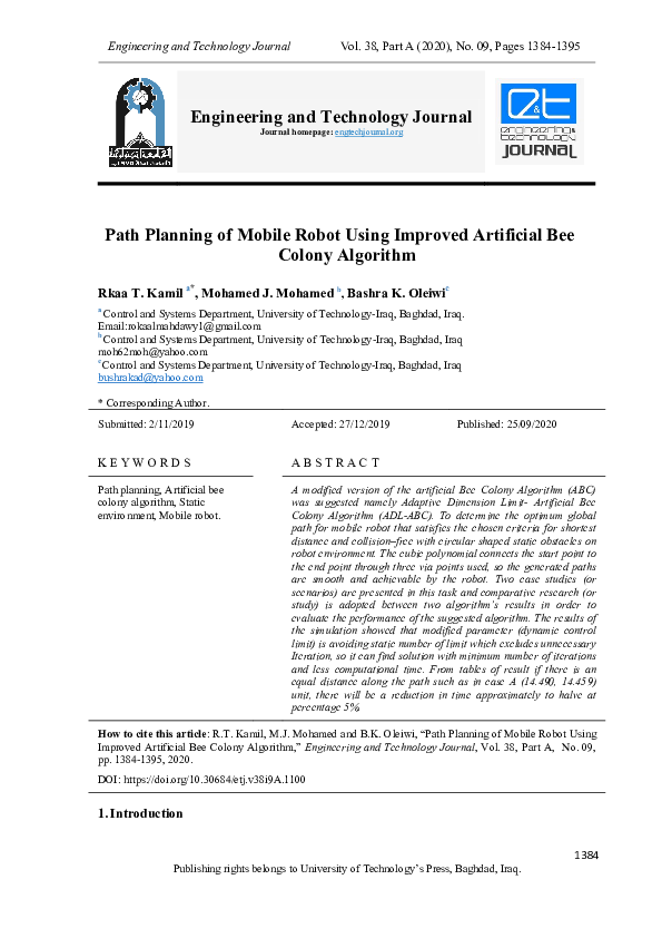 (PDF) Path Planning of Mobile Robot Using Improved Artificial Bee ...