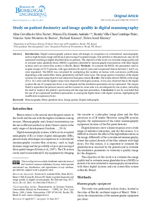 (PDF) Study on patient dosimetry and image quality in digital mammography