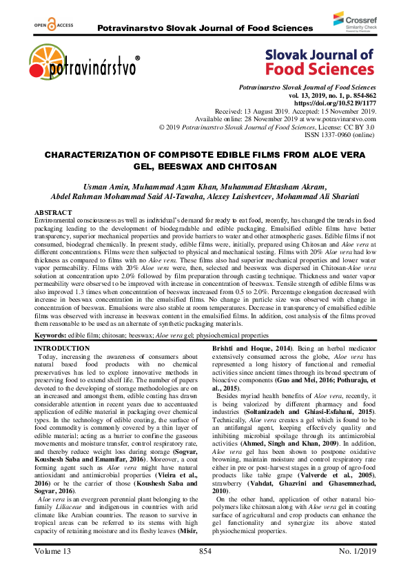 (PDF) Characterization of compisote edible films from aloe vera gel ...