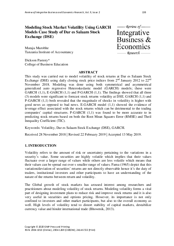 (PDF) Modeling Stock Market Volatility Using GARCH Models Case Study of ...