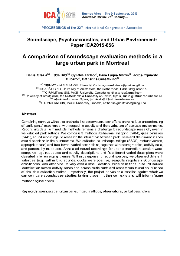 (PDF) A comparison of soundscape evaluation methods in a large urban ...