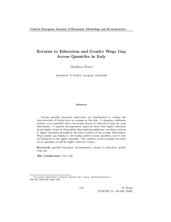 (PDF) Returns to Education and Gender Wage Gap Across Quantiles in Italy