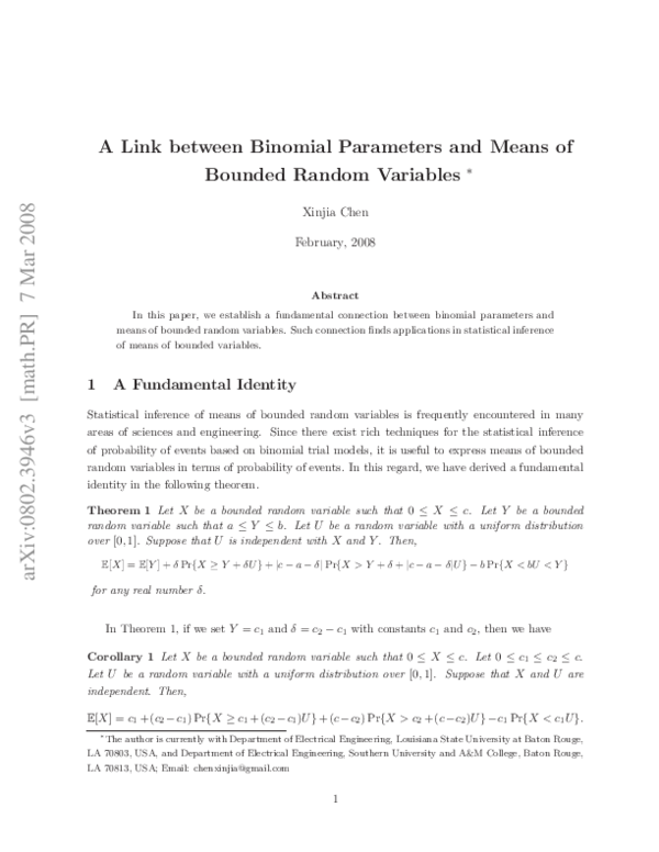 (PDF) A Link between Binomial Parameters and Means of Bounded Random ...