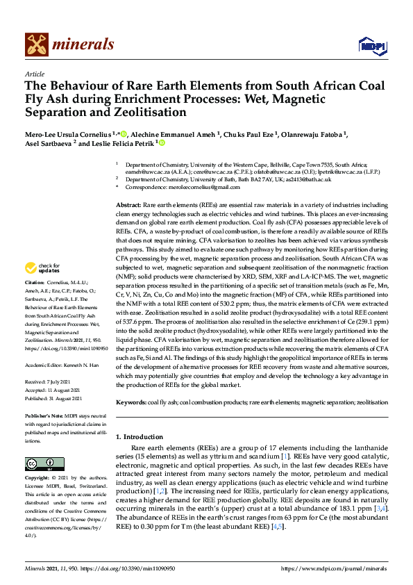 (PDF) The Behaviour of Rare Earth Elements from South African Coal Fly ...