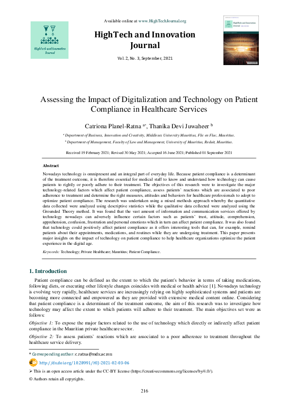 (PDF) Assessing the Impact of Digitalization and Technology on Patient ...