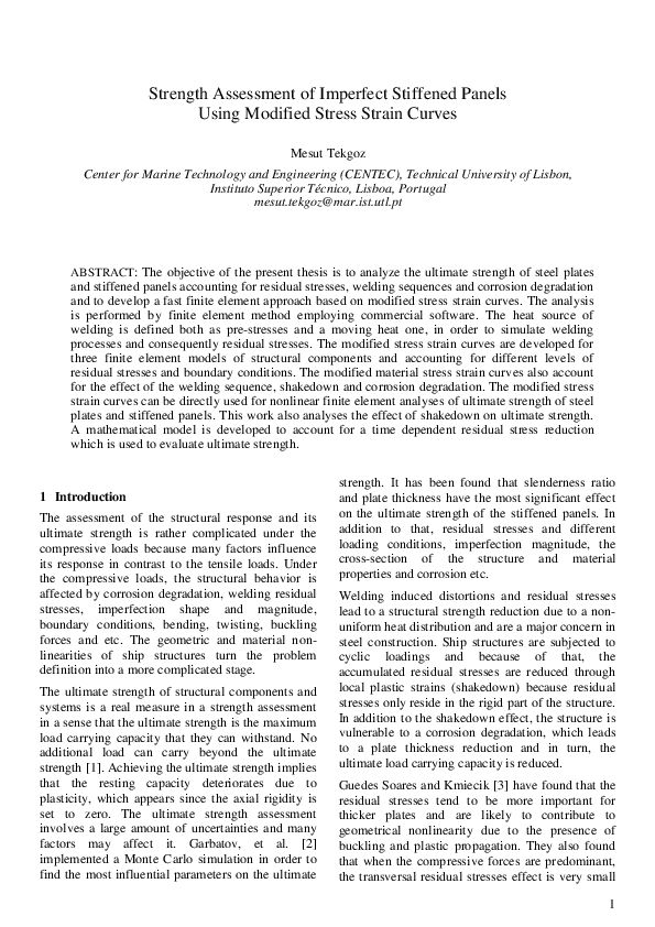 (PDF) Strength Assessment of Imperfect Stiffened Panels Using Modified ...