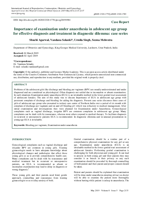  pdf importance of examination under anaesthesia in adolescent age