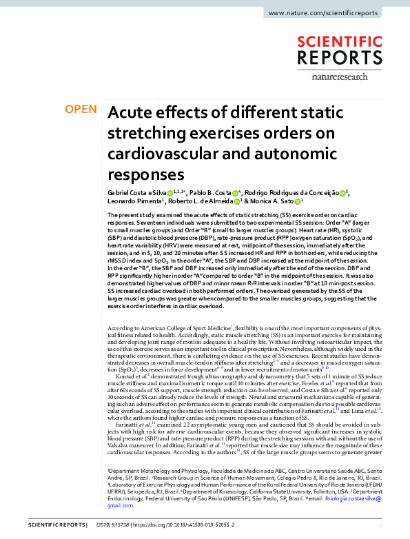 (PDF) Acute effects of different static stretching exercises orders on ...