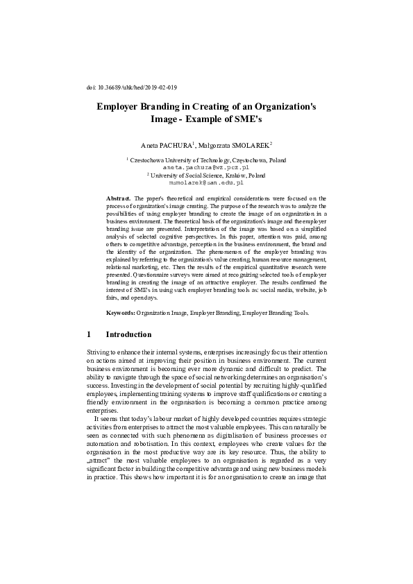 (PDF) Employer Branding in Creating of an Organization's Image ...