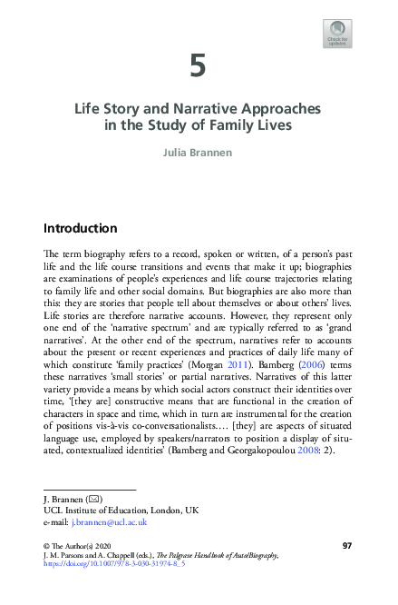 (PDF) Life Story and Narrative Approaches in the Study of Family Lives