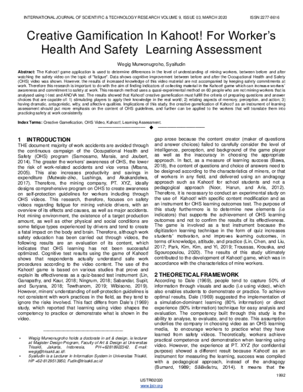(PDF) Creative Gamification In Kahoot! For Worker’s Health And Safety