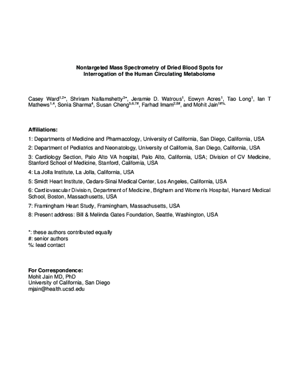 (PDF) Nontargeted Mass Spectrometry of Dried Blood Spots for ...