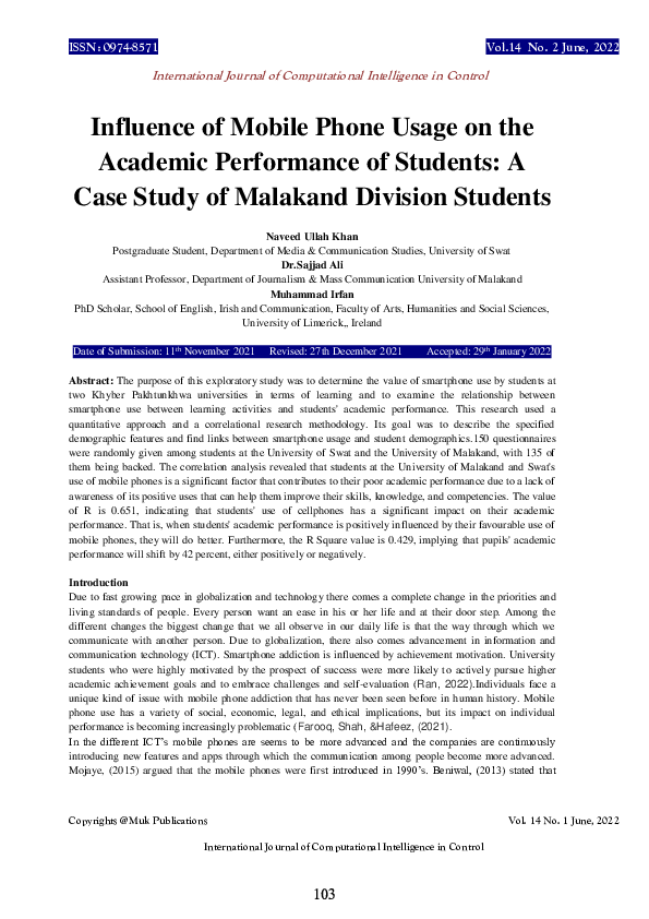 (PDF) Influence of Mobile Phone Usage on the Academic Performance of ...
