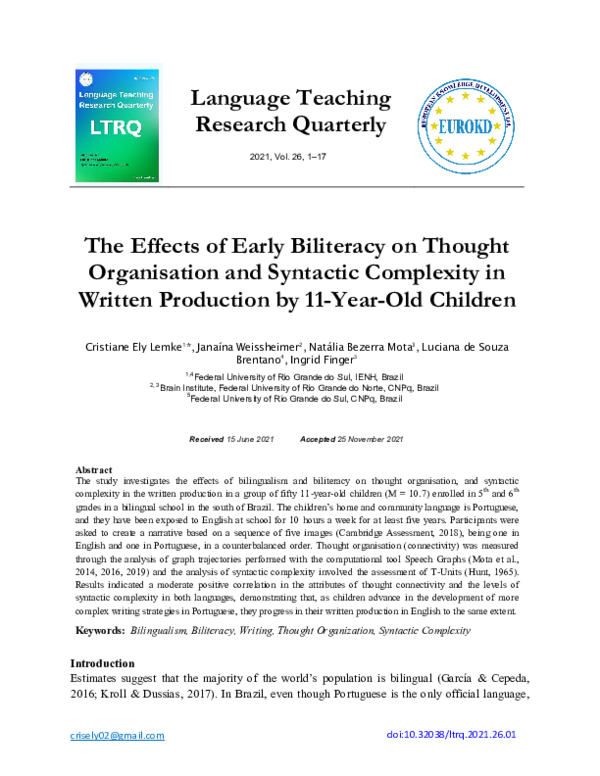 (PDF) The Effects of Early Biliteracy on Thought Organisation and ...