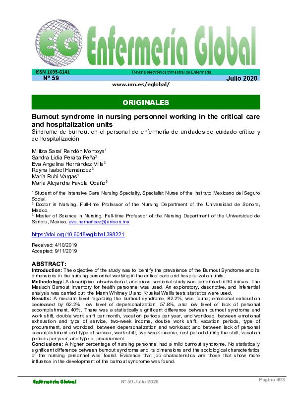 (PDF) Burnout syndrome in nursing personnel working in the critical ...