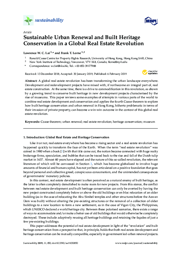 (PDF) Sustainable Urban Renewal and Built Heritage Conservation in a ...
