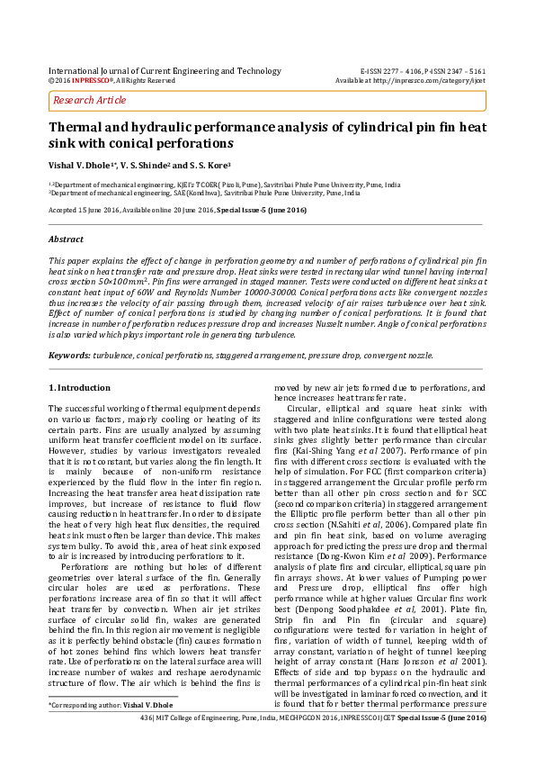 (PDF) Thermal and hydraulic performance analysis of cylindrical pin fin ...