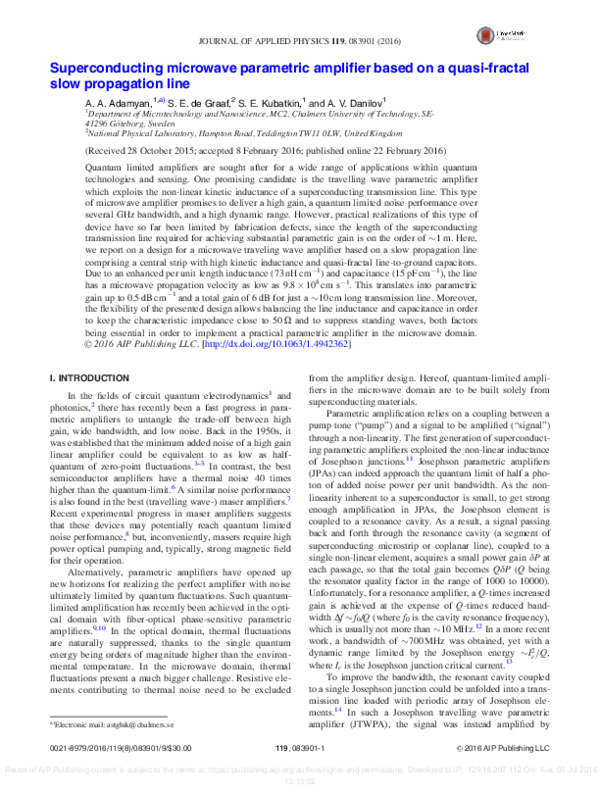 (PDF) Superconducting microwave parametric amplifier based on a quasi ...