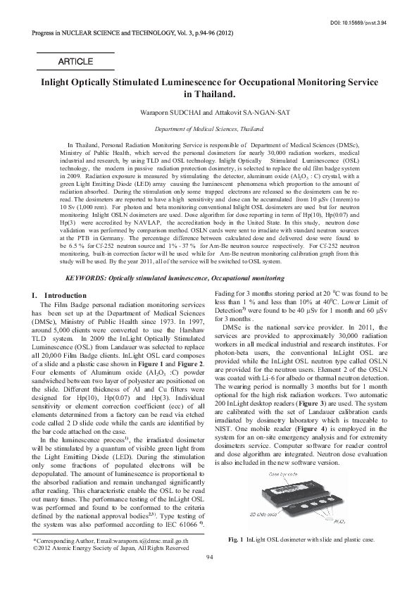 (PDF) Inlight Optically Stimulated Luminescence for Occupational ...