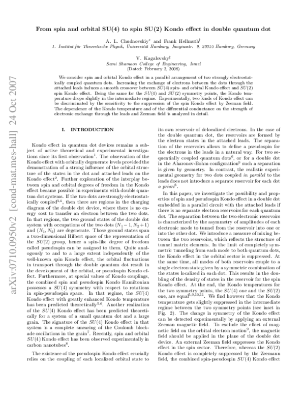 (PDF) From spin and orbital SU(4) to spin SU(2) Kondo effect in double ...