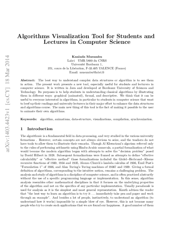 (PDF) Algorithms Visualization Tool for Students and Lectures in ...
