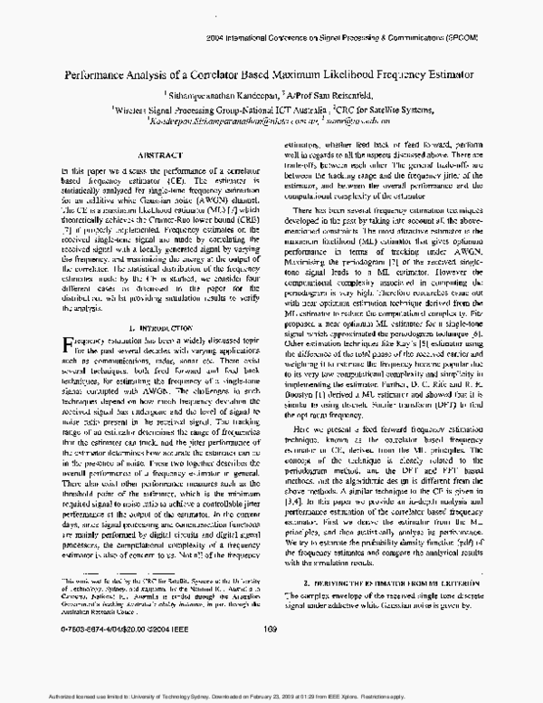(PDF) Performance analysis of a correlator based maximum likelihood ...