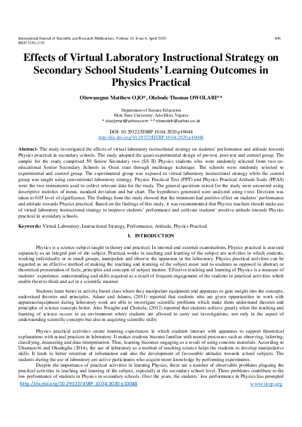 (PDF) Effects of Virtual Laboratory Instructional Strategy on Secondary ...