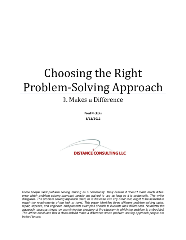 (PDF) Choosing the Right Approach to Problems It Makes a Difference