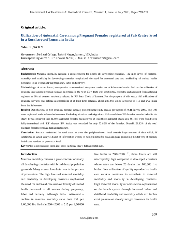(PDF) Utilization of Antenatal Care among Pregnant Females registered ...