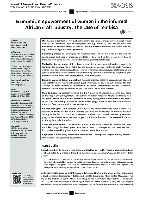 (PDF) Economic empowerment of women in the informal African craft ...