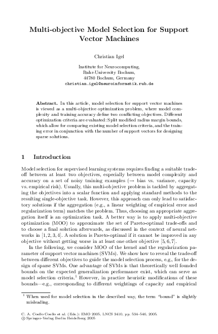 (PDF) Multi-objective Model Selection for Support Vector Machines