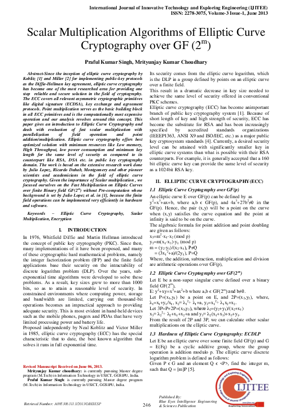 (PDF) Scalar Multiplication Algorithms of Elliptic Curve Cryptography ...