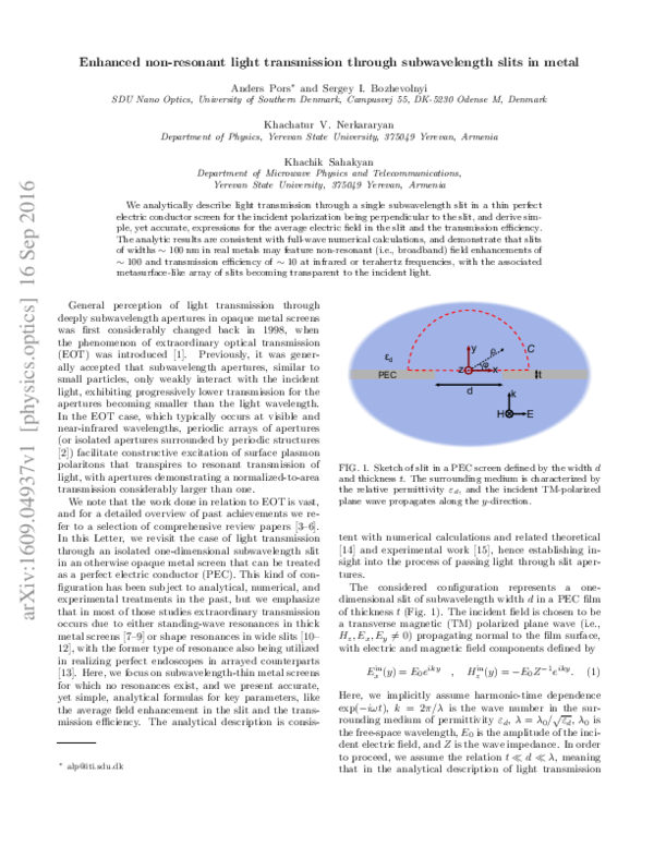 (PDF) Enhanced nonresonant light transmission through subwavelength ...
