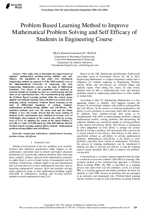 (PDF) Problem Based Learning Method to Improve Mathematical Problem ...