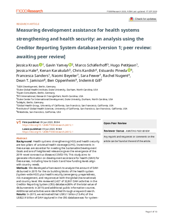 (PDF) Measuring development assistance for health systems strengthening ...