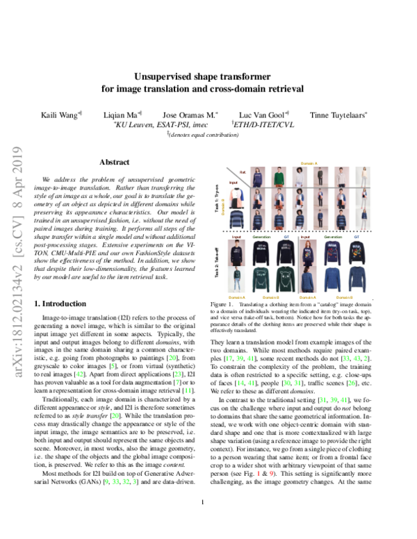 (PDF) Unsupervised shape transformer for image translation and cross ...