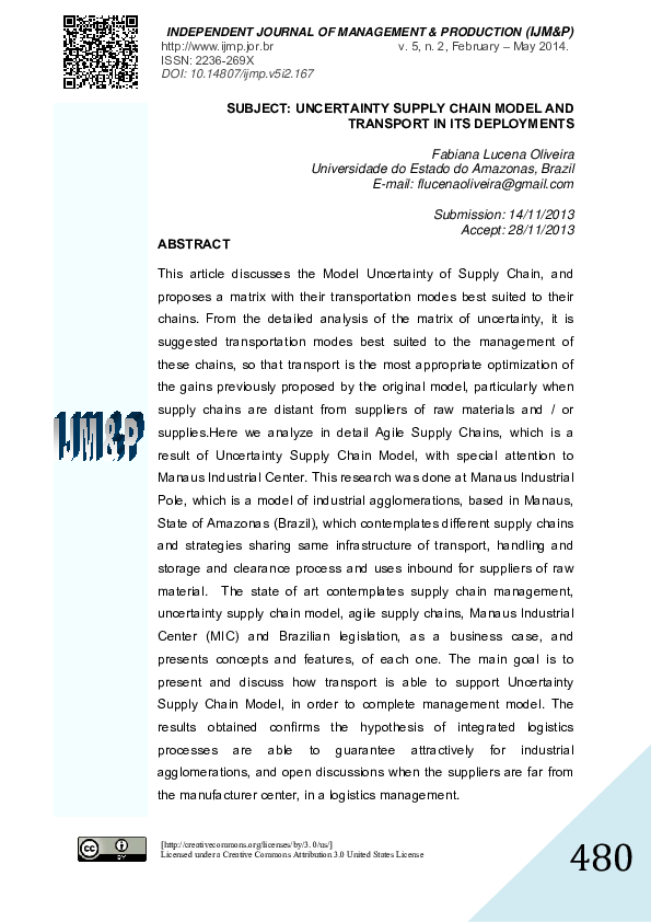 (PDF) Uncertainty Supply Chain Model and Transport in Its Deployments