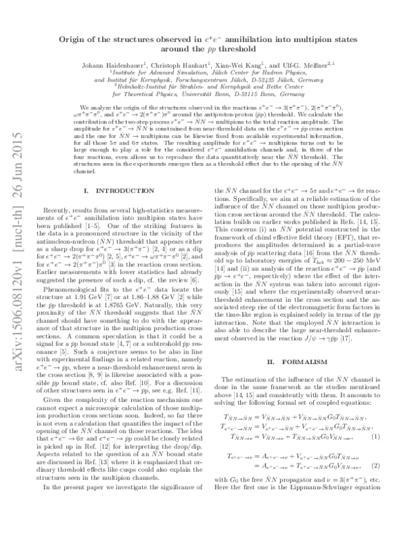 (PDF) Origin of the structures observed in e + e − annihilation into ...