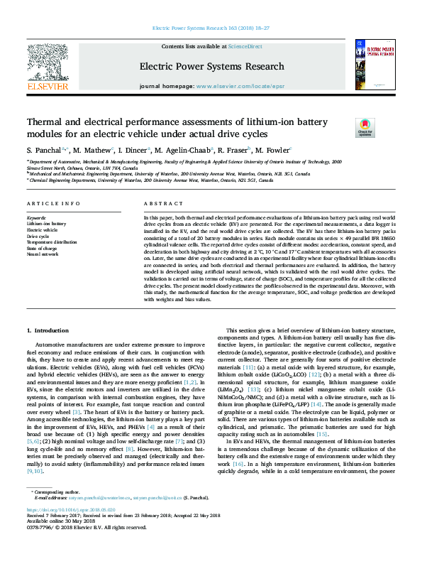 (PDF) Thermal and electrical performance assessments of lithium-ion ...