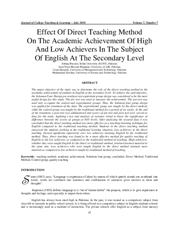 (PDF) Effect Of Direct Teaching Method On The Academic Achievement Of ...
