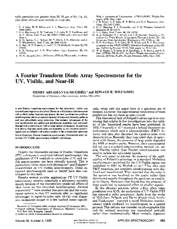 (PDF) A Fourier Transform Diode Array Spectrometer for the UV, Visible ...