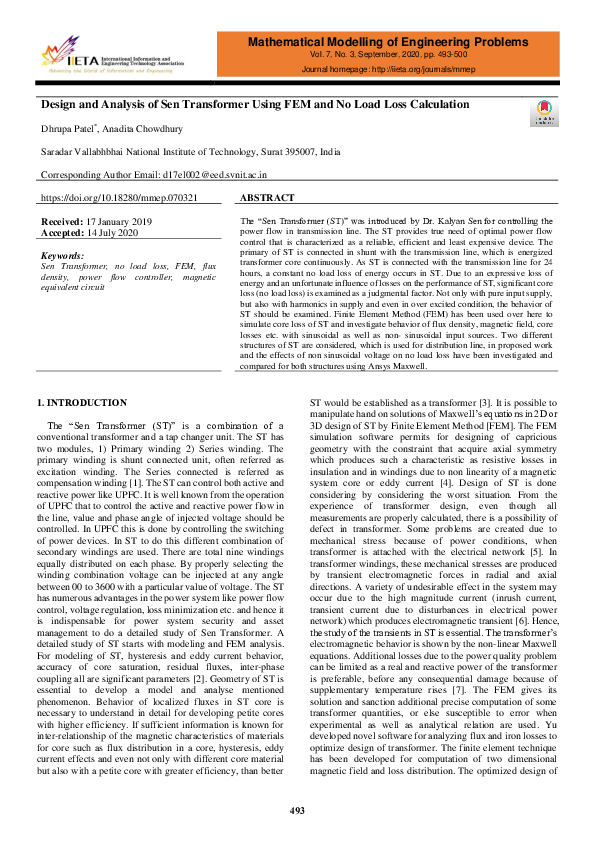 (PDF) Design and Analysis of Sen Transformer Using FEM and No Load Loss ...