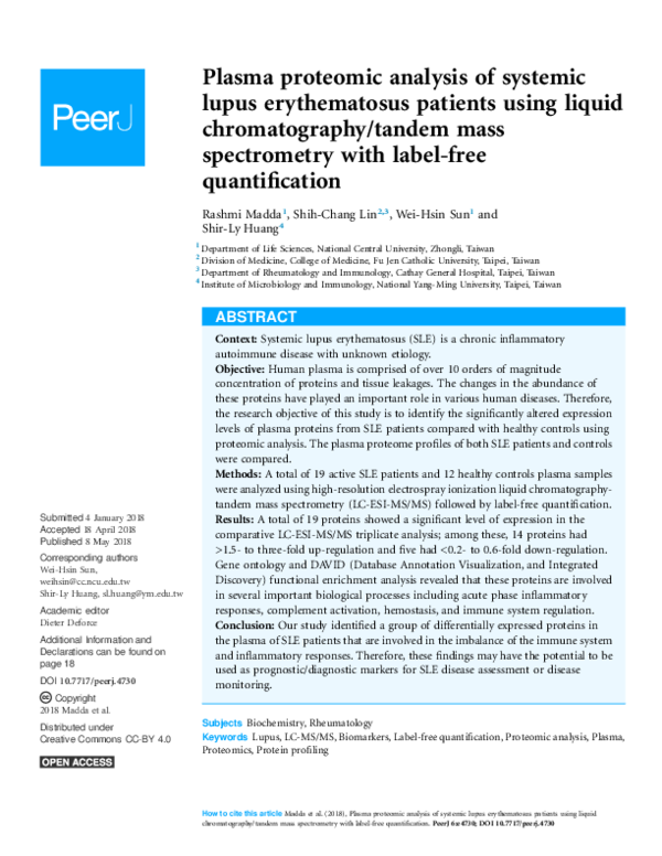 (PDF) Plasma proteomic analysis of systemic lupus erythematosus ...