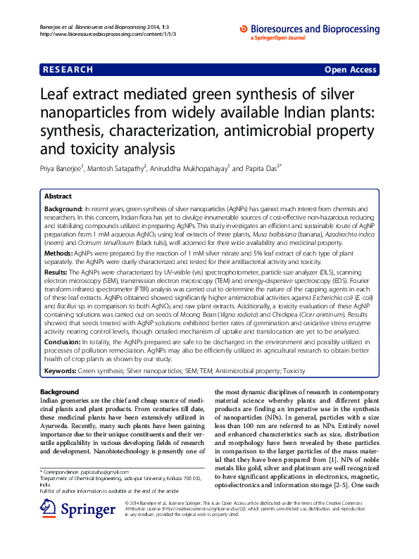 (PDF) Leaf extract mediated green synthesis of silver nanoparticles ...