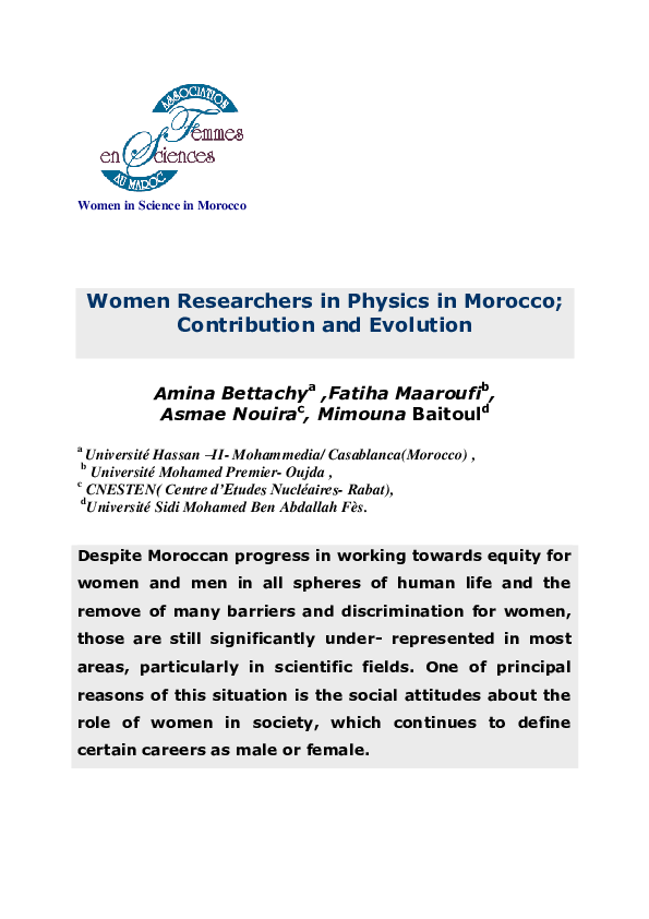 (PDF) Women Scientific Researchers in Morocco