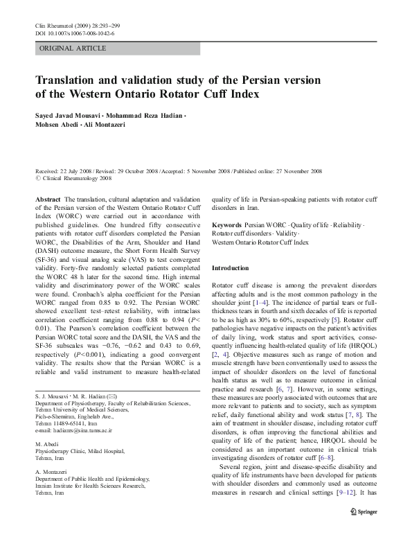 (PDF) Translation and validation study of the Persian version of the ...